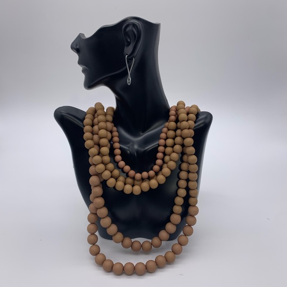 Vintage 5 StrandGlowing Bohemian Faux Wooden Beads Necklace Long 34” Adjustable - Picture 9 of 9